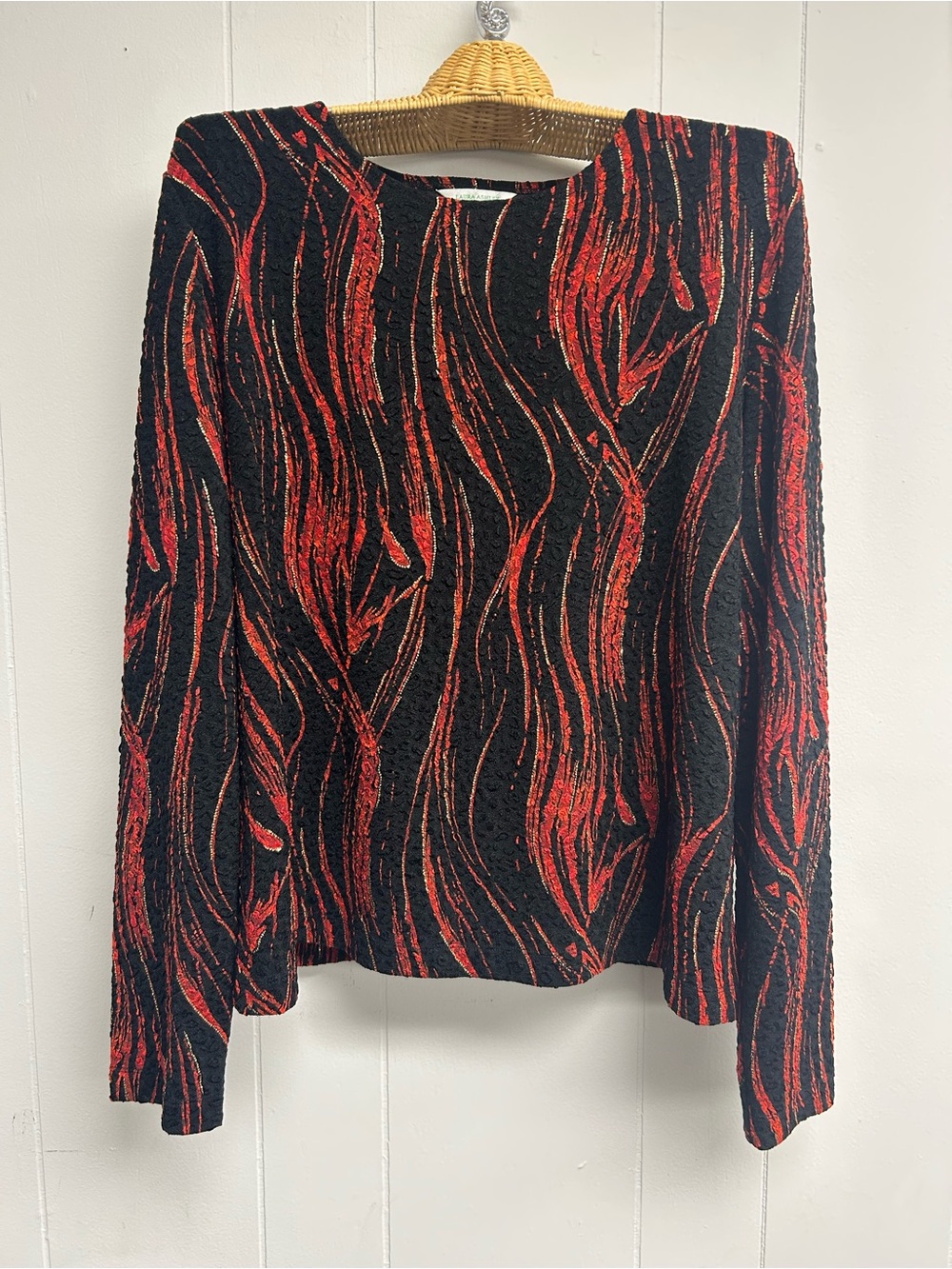 Laura Ashley Black Long-Sleeve Knit Top with Red Wave Print